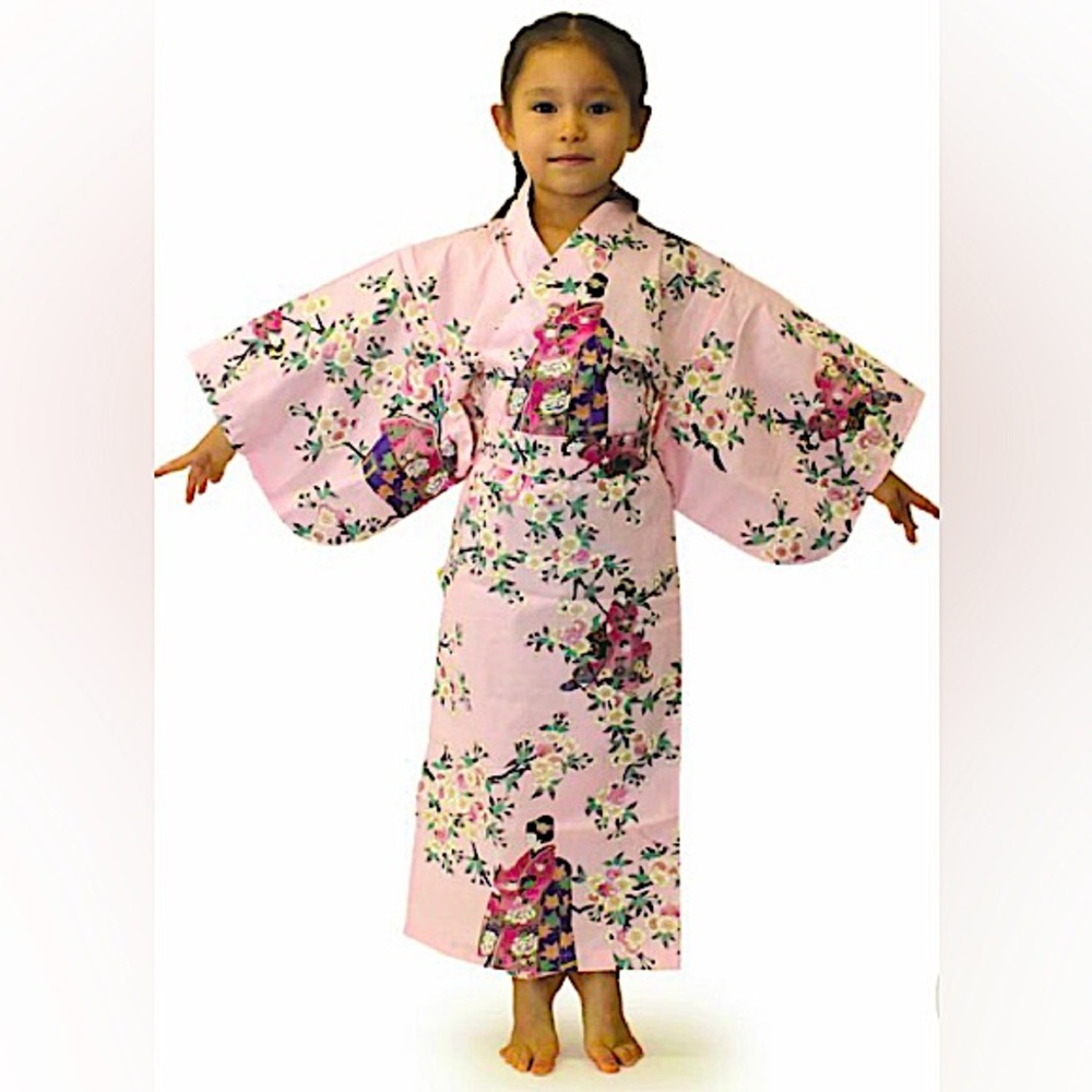 Pink Cherry Blossom 🌸 Girl’s Yukata Traditional Cotton Kimino Robe